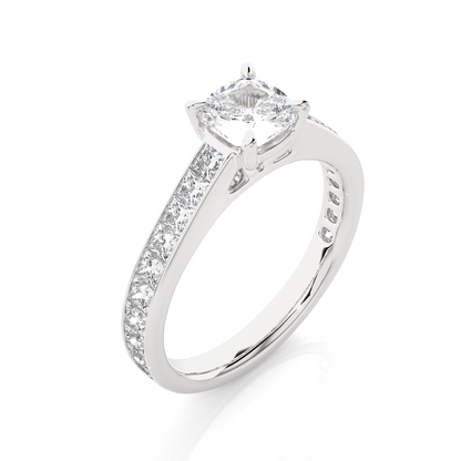 1.20 Carat Cushion Cut Solitaire Diamond Engagement Ring with Princess Side Stones – Elegant Bridal Jewelry