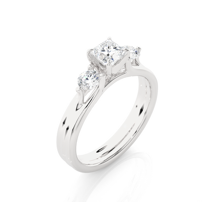 Trinity Princess & Round Cut Diamond Three-Stone Engagement Ring for Women – Elegant Bridal Jewelry