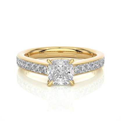 1.20 Carat Cushion Cut Solitaire Diamond Engagement Ring with Princess Side Stones – Elegant Bridal Jewelry