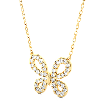 Round Cut Butterfly Pavé Diamond Pendant Necklace – Dainty Jewelry for Women