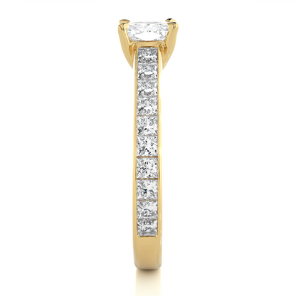 1.20 Carat Cushion Cut Solitaire Diamond Engagement Ring with Princess Side Stones – Elegant Bridal Jewelry