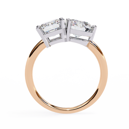 Toi et Moi 2.00 Carat Emerald & Round Cut Diamond Engagement Ring – Two Stone Bridal Jewelry