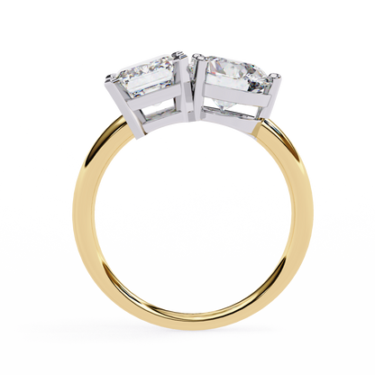 Toi et Moi 2.00 Carat Emerald & Round Cut Diamond Engagement Ring – Two Stone Bridal Jewelry