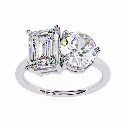 Toi et Moi 2.00 Carat Emerald & Round Cut Diamond Engagement Ring – Two Stone Bridal Jewelry