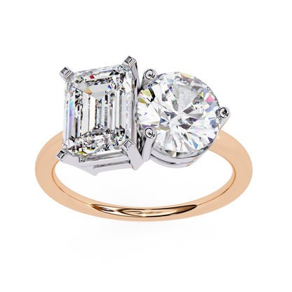 Toi et Moi 2.00 Carat Emerald & Round Cut Diamond Engagement Ring – Two Stone Bridal Jewelry