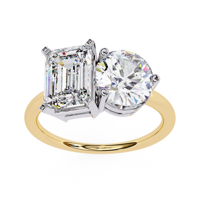 Toi et Moi 2.00 Carat Emerald & Round Cut Diamond Engagement Ring – Two Stone Bridal Jewelry