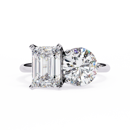Toi et Moi 2.00 Carat Emerald & Round Cut Diamond Engagement Ring – Two Stone Bridal Jewelry