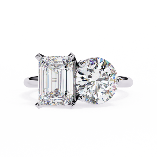 Toi et Moi 2.00 Carat Emerald & Round Cut Diamond Engagement Ring – Two Stone Bridal Jewelry