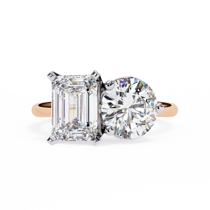 Toi et Moi 2.00 Carat Emerald & Round Cut Diamond Engagement Ring – Two Stone Bridal Jewelry