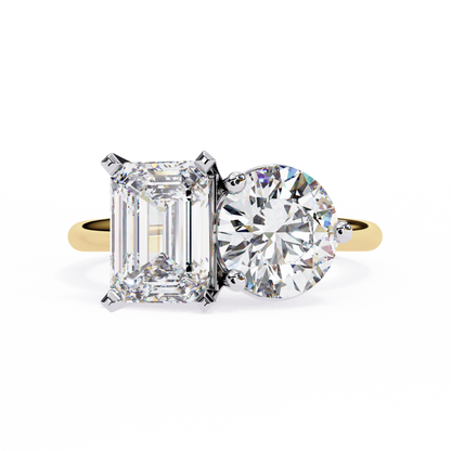 Toi et Moi 2.00 Carat Emerald & Round Cut Diamond Engagement Ring – Two Stone Bridal Jewelry