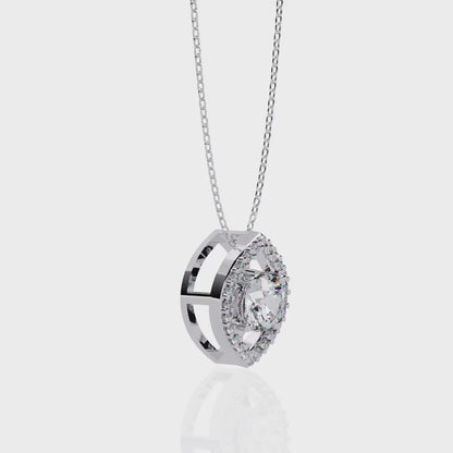 1.15 Carat Round Cut Diamond Halo Pendant with Marquise Frame - Modern Fine Jewelry