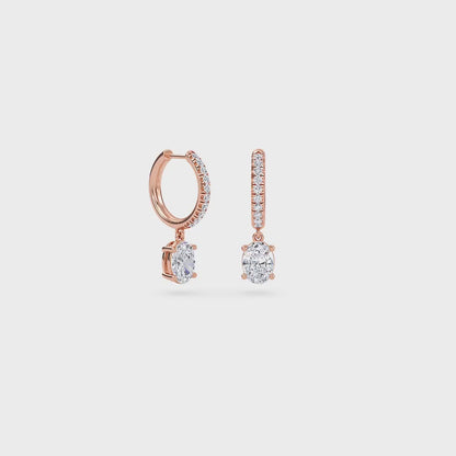 1.40 Carat Oval Cut Diamond Drop Hoop Earrings with Round Side Stones – Elegant Fine Jewelry