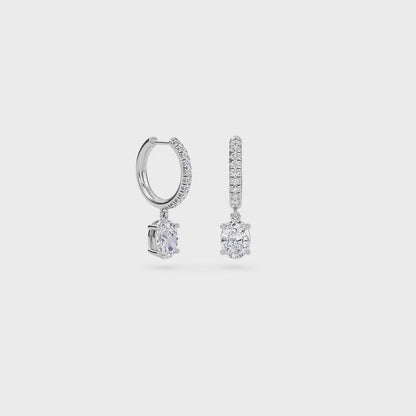 1.40 Carat Oval Cut Diamond Drop Hoop Earrings with Round Side Stones – Elegant Fine Jewelry