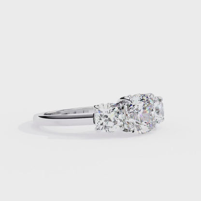 Three Stone 2 Carat Cushion Cut Diamond Engagement Ring for Women – Elegant Bridal Jewelry