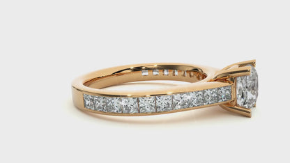 1.20 Carat Cushion Cut Solitaire Diamond Engagement Ring with Princess Side Stones – Elegant Bridal Jewelry
