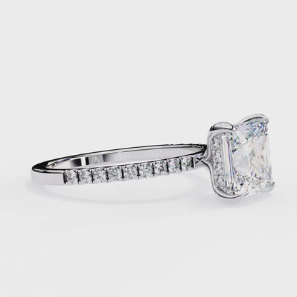 2.34 Carat Princess Cut Hidden Halo Diamond Engagement Ring with Round Side Stones- Luxury Diamond Jewelry