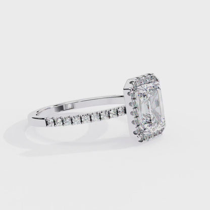 2.38 Carat Emerald Cut Halo Diamond Engagement Ring for Women – Elegant Bridal Jewelry