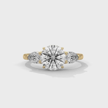 Women’s 3.00 Carat Three-Stone Round & Pear Cut Solitaire Diamond Engagement Ring