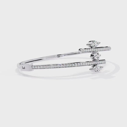 1.52 Carat Marquise With Round Multi-Shape Diamond Open Cuff Bangle – Elegant Fine Jewelry