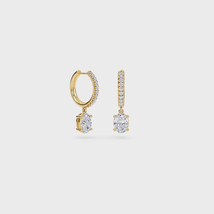 1.40 Carat Oval Cut Diamond Drop Hoop Earrings with Round Side Stones – Elegant Fine Jewelry