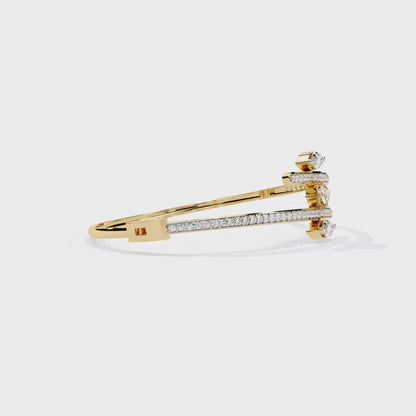 1.52 Carat Marquise With Round Multi-Shape Diamond Open Cuff Bangle – Elegant Fine Jewelry