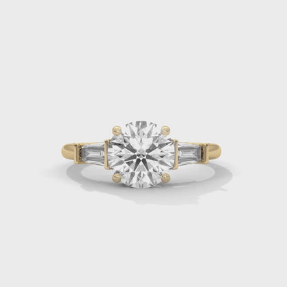 2.50 Carat Round & Baguette Cut Solitaire Diamond Engagement Ring for Women