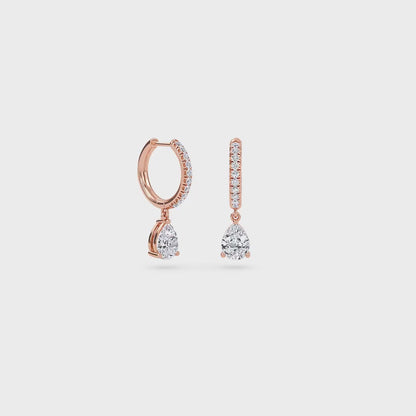 1.40 Carat Pear Cut Diamond Drop Hoop Earrings with Round Side Stones – Elegant Fine Jewelry