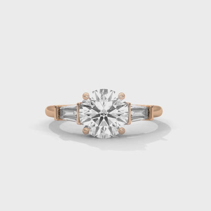 2.50 Carat Round & Baguette Cut Solitaire Diamond Engagement Ring for Women