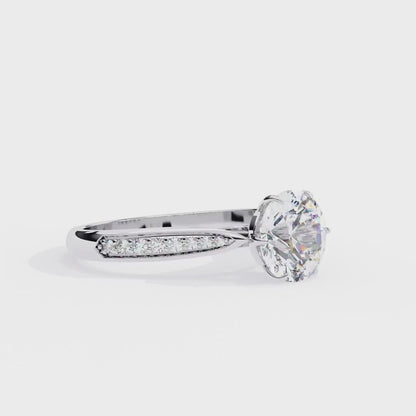 1.34 Carat Round Cut Hidden Halo Diamond Engagement Ring with Round Side Stones – Elegant Bridal Jewelry