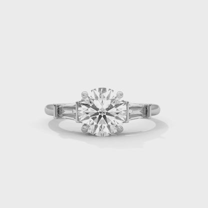2.50 Carat Round & Baguette Cut Solitaire Diamond Engagement Ring for Women
