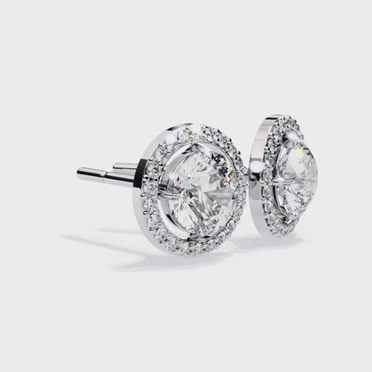 1.82 Carat Round Cut Halo Diamond Stud Earrings - Everyday Fine Jewelry