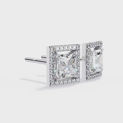 1.70 Carat Princess Cut Halo Diamond Stud Earrings - Everyday Fine Jewelry