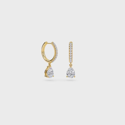 1.40 Carat Pear Cut Diamond Drop Hoop Earrings with Round Side Stones – Elegant Fine Jewelry