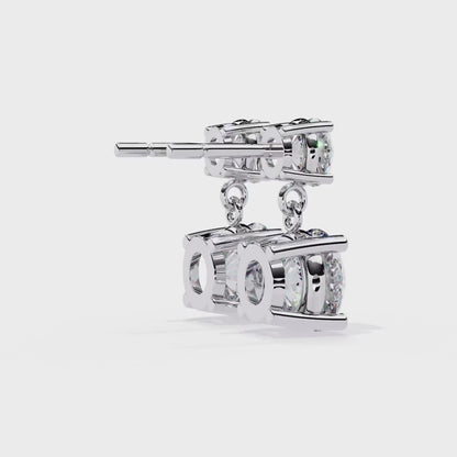 3.20 Carat Round Cut Diamond Two-Stone Drop Earrings – Elegant Jewelry Collection