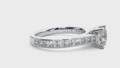 1.20 Carat Cushion Cut Solitaire Diamond Engagement Ring with Princess Side Stones – Elegant Bridal Jewelry