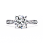 1.34 Carat Cushion Cut Hidden Halo Diamond Engagement Ring with Round Side Stones – Elegant Bridal Jewelry