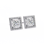 1.70 Carat Princess Cut Halo Diamond Stud Earrings - Everyday Fine Jewelry - Image 2
