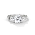 Three Stone 2.50 Carat Round & Baugette Cut Diamond Engagement Ring for Women – Elegant Bridal Jewelry