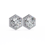 2.10 Carat Round Cut Halo Diamond Stud Earrings With Hexa Frame - Everyday Fine Jewelry - Image 2