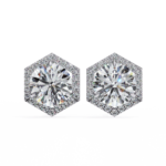 2.10 Carat Round Cut Halo Diamond Stud Earrings With Hexa Frame - Everyday Fine Jewelry
