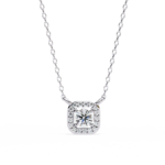Round Brilliant Cut Diamond Halo Pendant with Cushion Frame - Elegant Designer Jewelry
