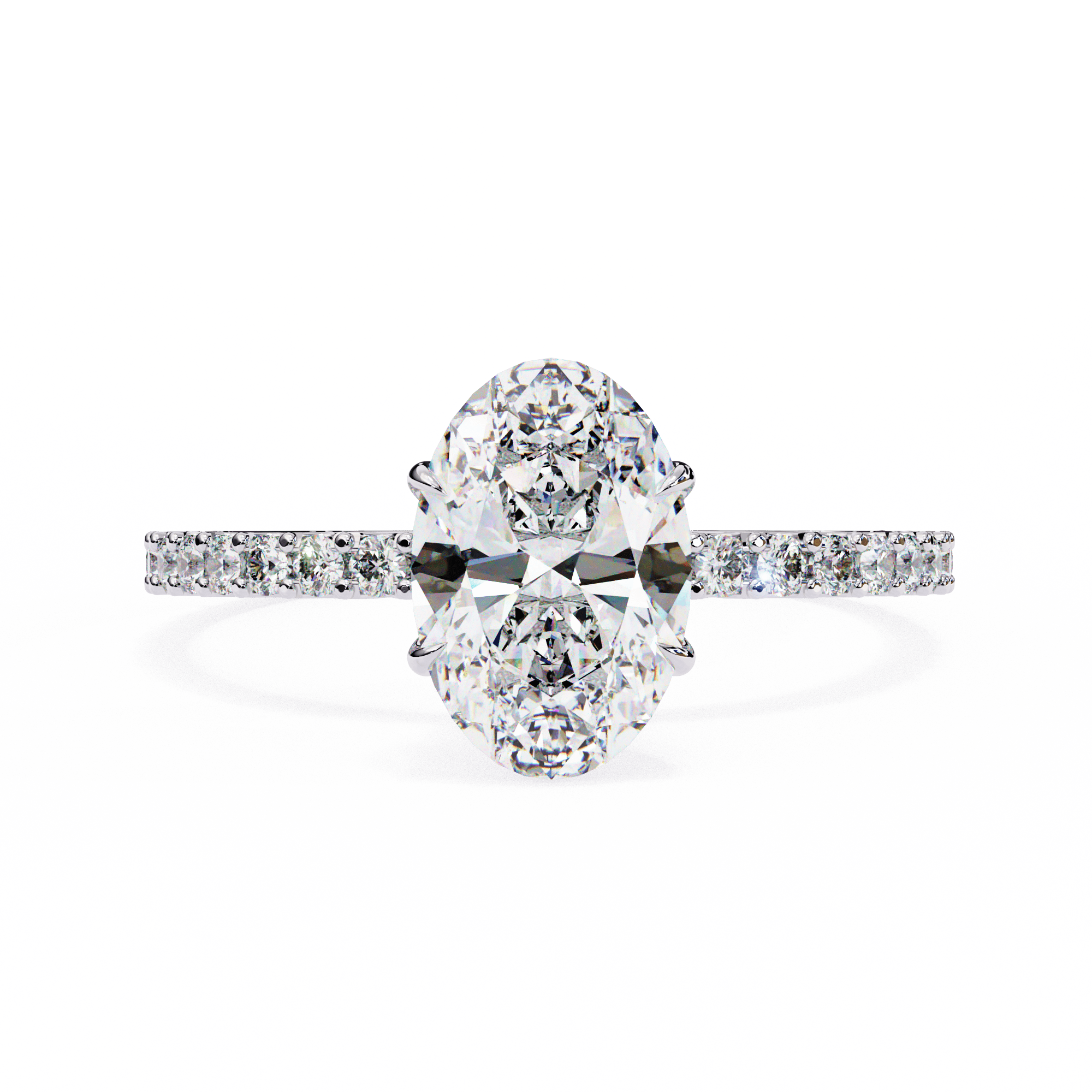 CAD-104_15_5bbd7f70-2144-4c88-8688-e623ac6bbee2 1.36 Carat Oval Cut Hidden Halo Diamond Engagement Ring with Round Side Stones – Elegant Bridal Ring - Image 1