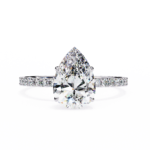 1.36 Carat Pear Cut Hidden Halo Diamond Engagement Ring with Round Side Stones – Elegant Bridal Ring