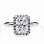 1.20 Carat Radiant Cut Halo Diamond Engagement Ring with Round Side Stones – Elegant Bridal Jewelry