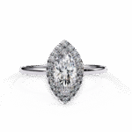 1.20 Carat Marquise Cut Halo Diamond Engagement Ring with Round Side Stones – Elegant Bridal Jewelry