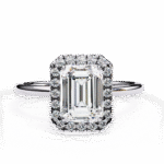 1.20 Carat Emerald Cut Halo Diamond Engagement Ring with Round Side Stones – Elegant Bridal Jewelry