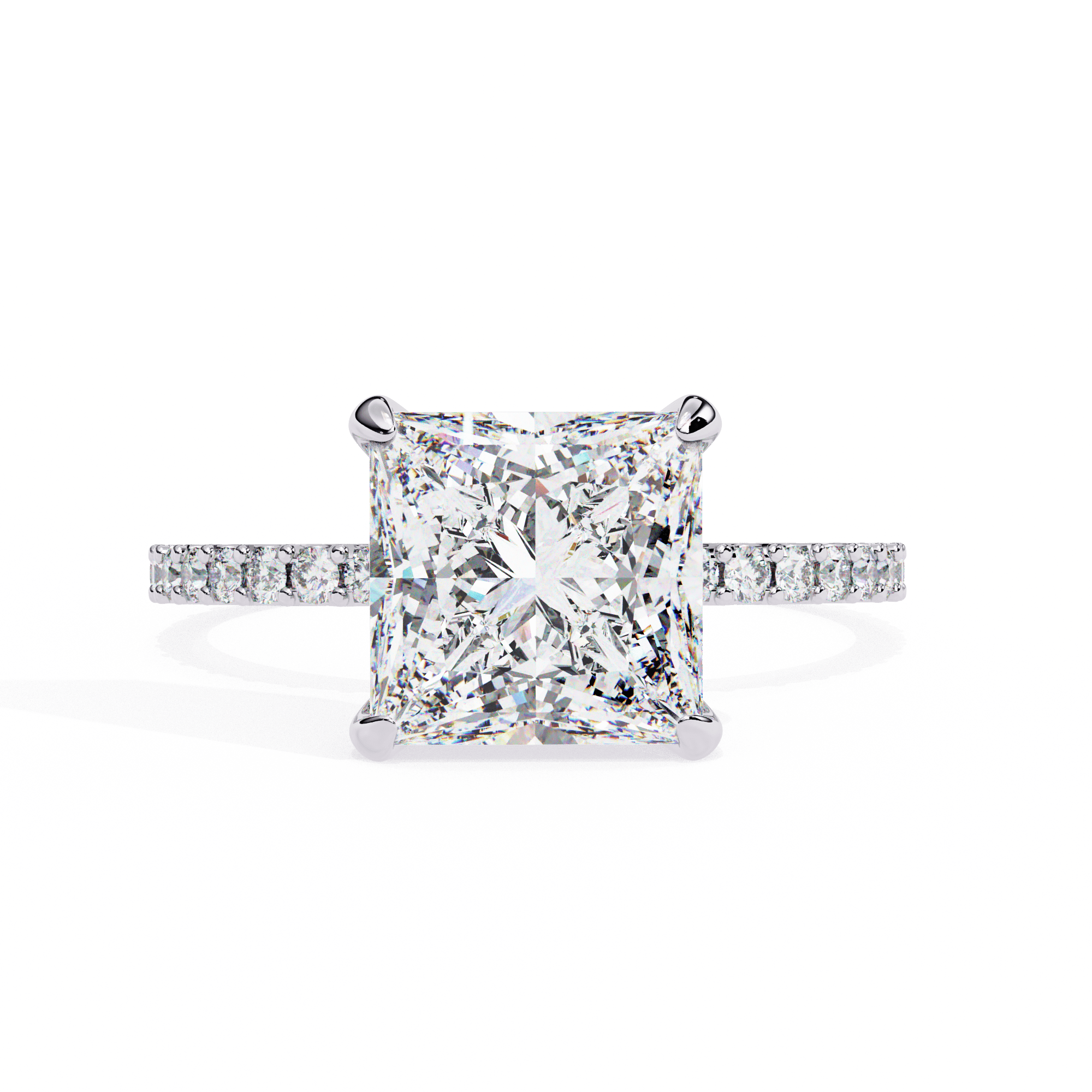 CAD-162_2_9b7f5ca0-f81e-45be-bde3-e5ee59c1f84a 2.52 Carat Princess Cut Hidden Halo Diamond Engagement Ring with Round Side Stones – Elegant Bridal Ring - Image 1