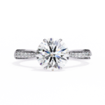1.34 Carat Round Cut Hidden Halo Diamond Engagement Ring with Round Side Stones – Elegant Bridal Jewelry