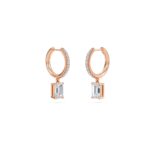 1.40 Carat Emerald Cut Diamond Drop Hoop Earrings with Round Side Stones – Elegant Fine Jewelry - Image 8