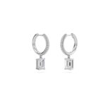 1.40 Carat Emerald Cut Diamond Drop Hoop Earrings with Round Side Stones – Elegant Fine Jewelry - Image 2